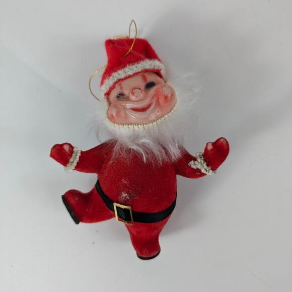 1950s Flocked Santa Christmas Tree Ornament Holiday Decoration Vintage POOR - Picture 1 of 10